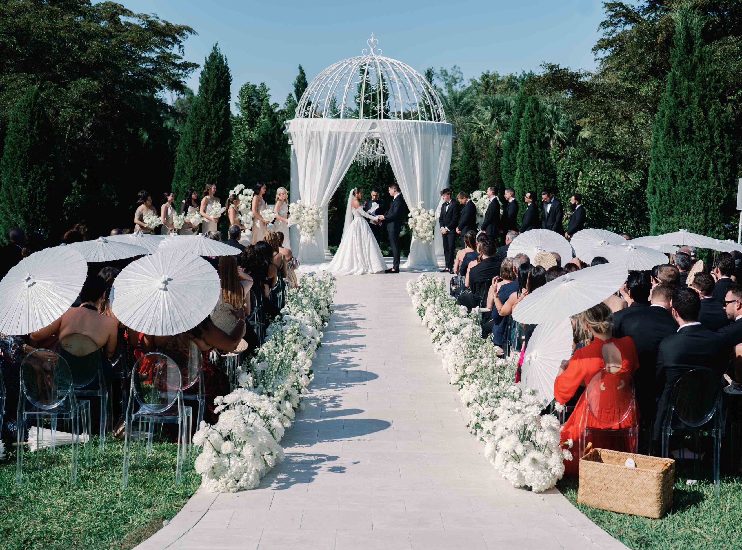 Bride and groom standing together during their wedding ceremony at La Casa Toscana in Fort Myers, capturing an elegant and emotional celebration moment.